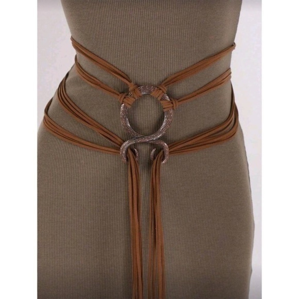 Belt Faux Suede Brown Double Ring Waist Sash Wrap Tie Boho Casual Women